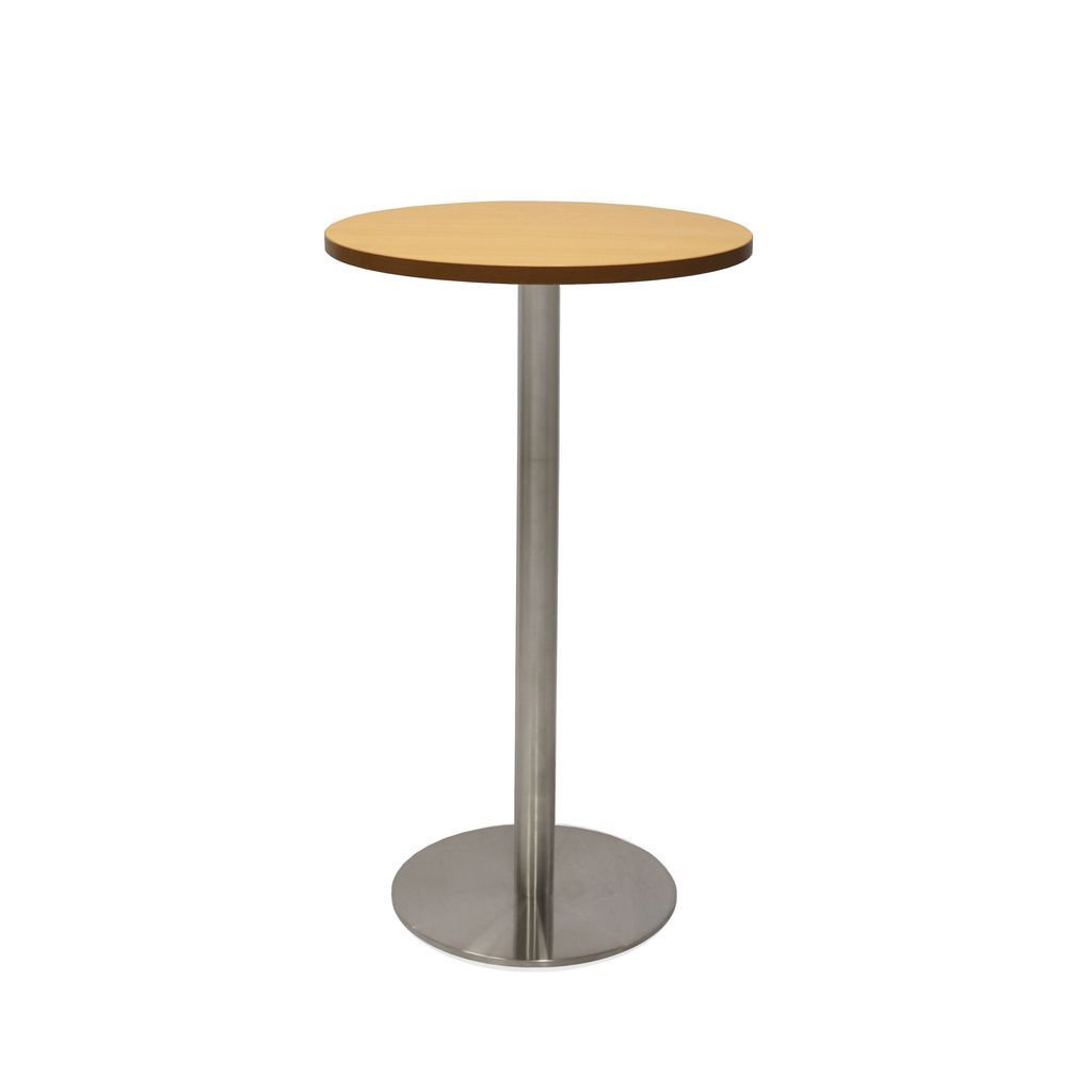 Circular Dry Bar Table with flat Disc Base - Stainless Steel Finish