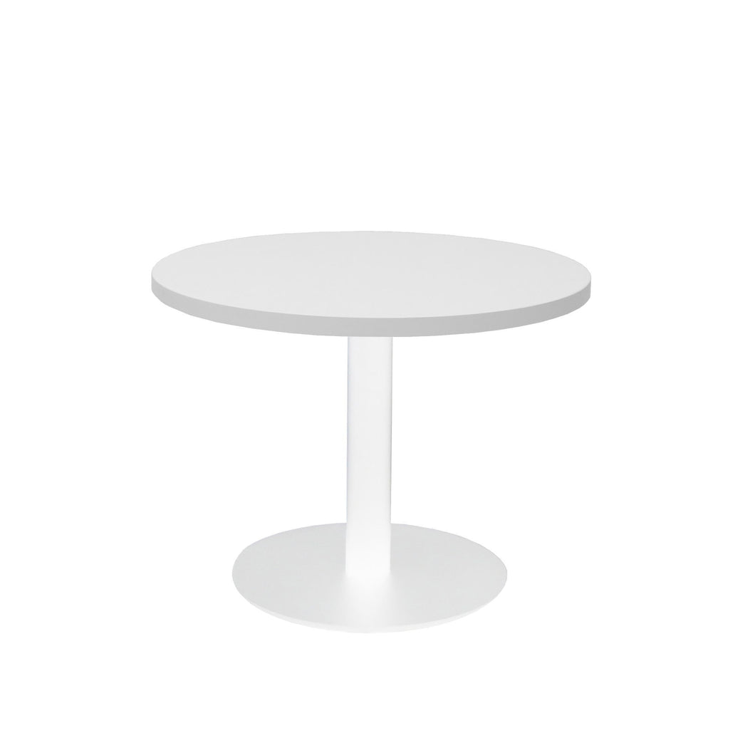 Round Coffee Table with flat Disc Base - White Powder Coat Finish